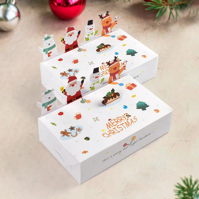 10er-Pack Frohe Weihnachten Kraftpapierboxen für Snacks und Geschenke – 3D-Faltschachteln für süße Kekse für Weihnachten und Neujahr