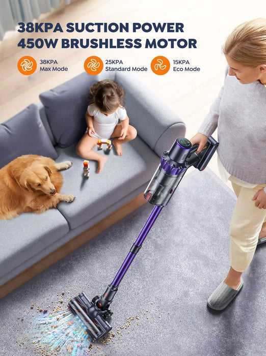 BUTURE Aspirateur à main sans fil 38 Kpa 450 W avec réglage automatique de l'aspiration et collecte de poussière de 1,5 L pour poils d'animaux/tapis/sols durs