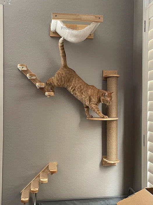 Wall-Mounted Cat Climbing Shelf with Ladders and Sisal Ropes for Clogging and Resting for Cats and Kittens