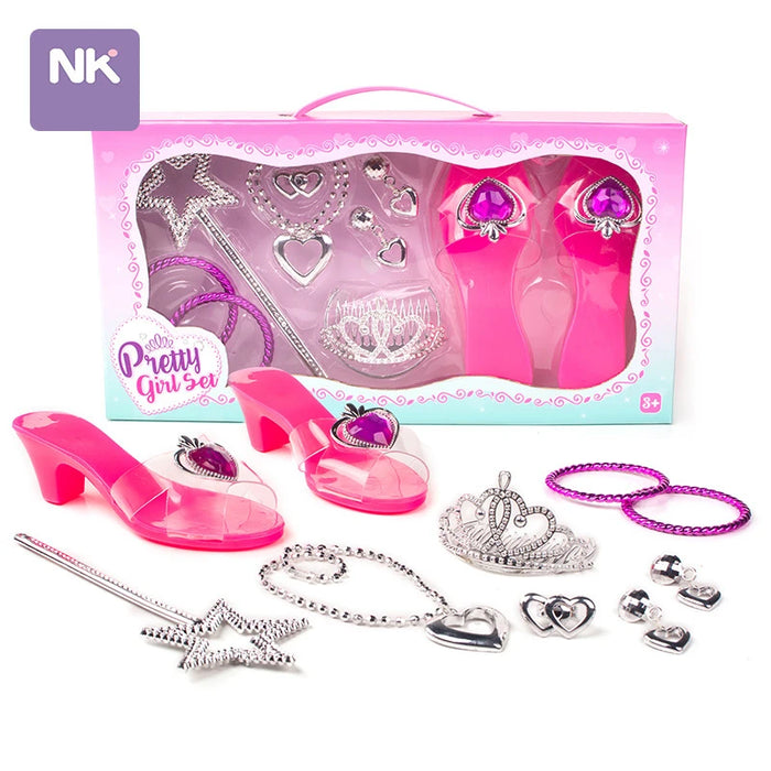 Ensemble de bijoux et accessoires de princesse pour petites filles – vêtements, chaussures, couronne, collier, bague et jouets de maquillage