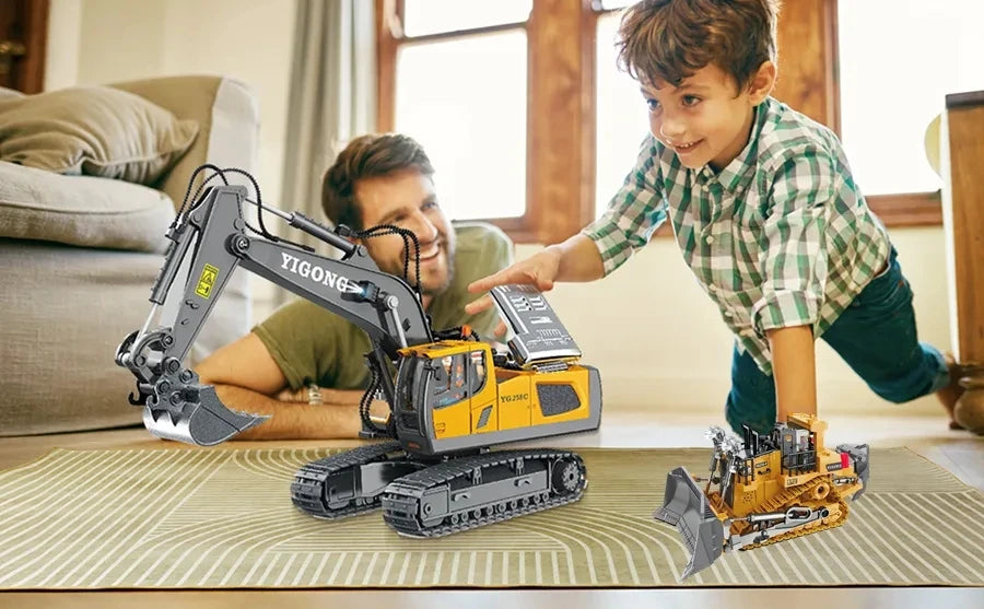 Ferngesteuertes Baumaschinen-Set – Allradbagger, Muldenkipper und Bulldozer für spannende Spielzeit, ideales Geschenk für Kinder