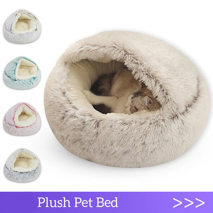 Round cat bed with soft and warm plush material - sleeping nest for small dogs and kittens