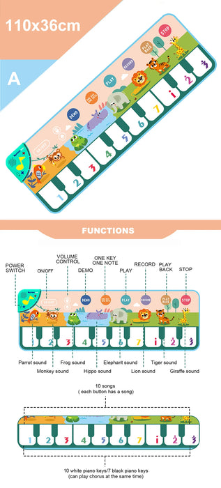 Coolplay Tapete musical para niños de 110x36 cm - Teclado de piso con tapete de baile y 8 sonidos de animales - Juguete educativo para niños pequeños