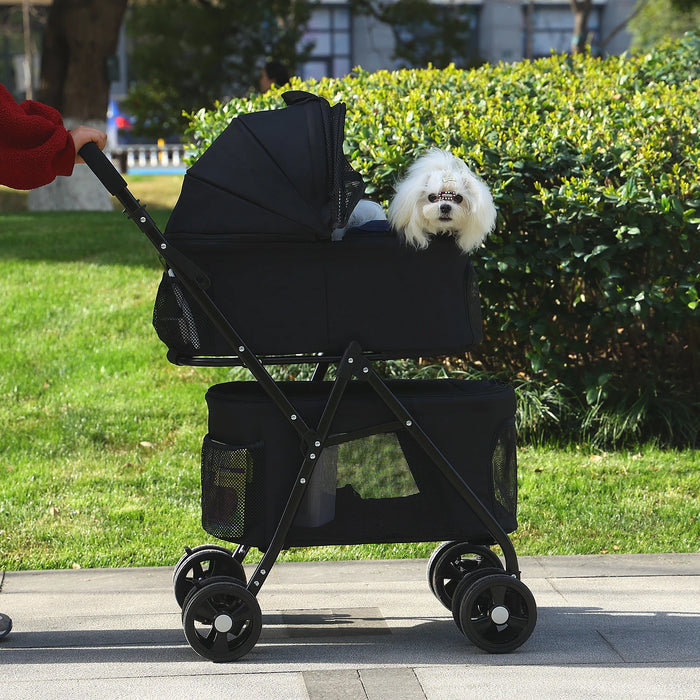 Carro plegable para mascotas con 4 ruedas para perros y gatos - Carro de viaje con cesta de almacenamiento para uso en exteriores