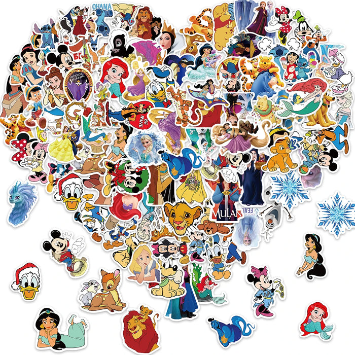 Colorful Disney Sticker Pack – 50/100 Assorted Stickers Featuring Anna, Mickey, and More for Personalizing Laptops, Skateboards, and Phones