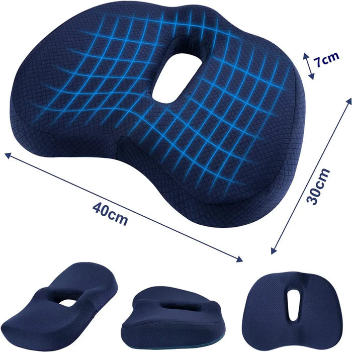 Coussin de siège ergonomique en mousse à mémoire de forme avec antidérapant pour chaises de bureau – Soulagement confortable de la douleur au coccyx avec housse en maille ventilée JAF017