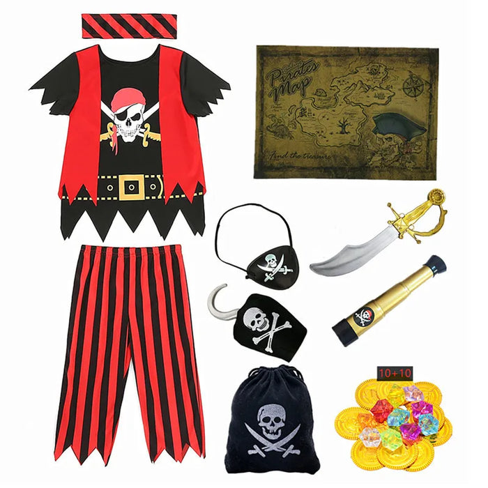 Piratenkostüm für Kinder, Kapitän Jack, Piratenkleidung für Halloween – Verkleidungsset mit Zubehör für Abenteuer und Schatzsuche