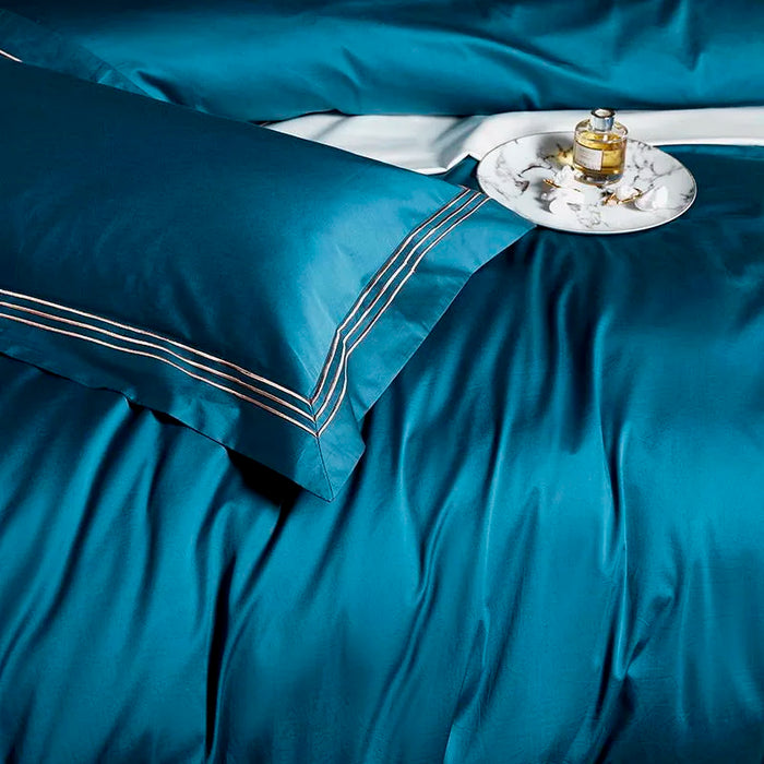 Luxuriöses 1000TC-Bettwäscheset aus ägyptischer Baumwolle, 4/6-teilig, Doppelbett, Queen-Size-US-King-Size-Größe, 3-zeilig bestickte Steppdecke, Bettlaken und Kissenbezug