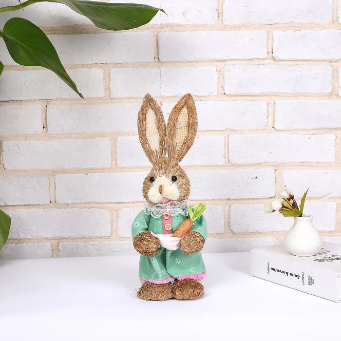 Décoration de Pâques 2024 - Lapin houblonné créatif dans un sac en paille pour la maison et le jardin