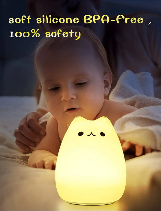 Lámpara de noche LED con forma de gato, lámpara de silicona colorida con pilas para decoración de habitaciones infantiles y infantiles