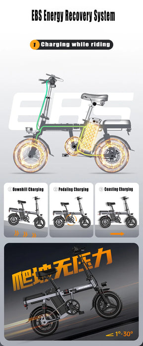 Mini bicicleta eléctrica plegable de 14 PULGADAS con batería de litio de 48V30Ah y motor de 400W