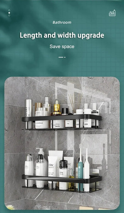 Sleek Set of 2 Wall-Mounted Corner Shelves in Space Aluminum for the Bathroom – Ideal for Shampoo and Shower Essentials