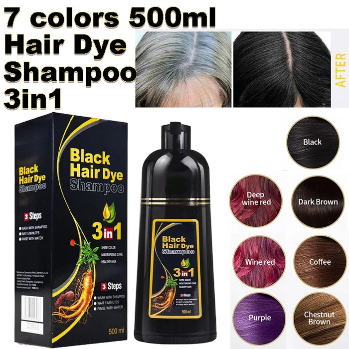 Champú instantáneo para teñir el cabello 3 en 1: de gris a negro (100 ml/500 ml)