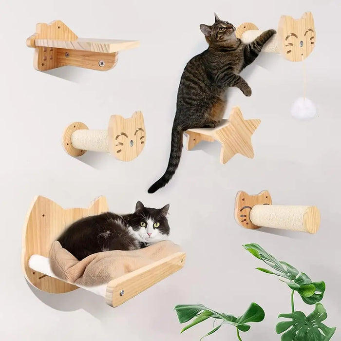 Hamac mural pour chat, avec étagères d'escalade, arbre à griffes en bois, étagères d'escalier et échelle en sisal pour l'escalade du chat