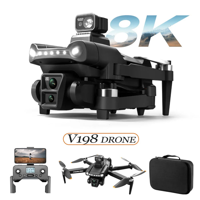 Dron Xiaomi V198GPS con cámara HD profesional 8K, evitación de obstáculos sin escobillas, mini dron cuadricóptero plegable