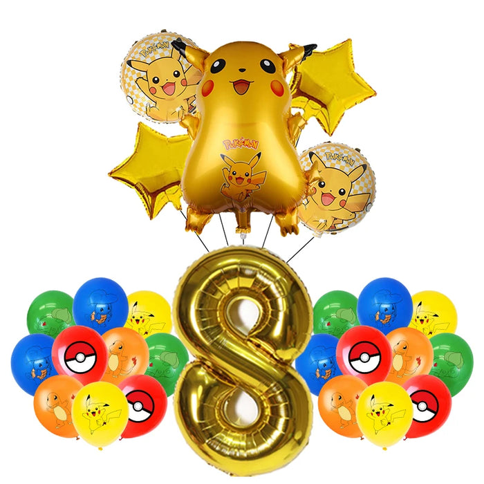 Essentiels de fête d'anniversaire sur le thème de Pikachu – Kit de ballons Lightning Pikachu, vaisselle, bannières et toile de fond pour fête d'enfants