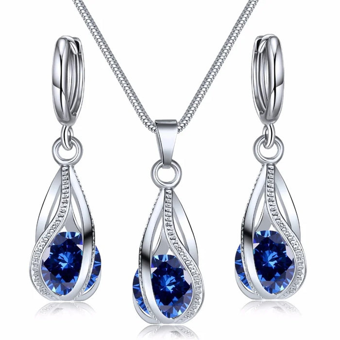 Elegant Melody Pendant and Earring Set - Sparkling Zircon Crystal Jewelry for Women