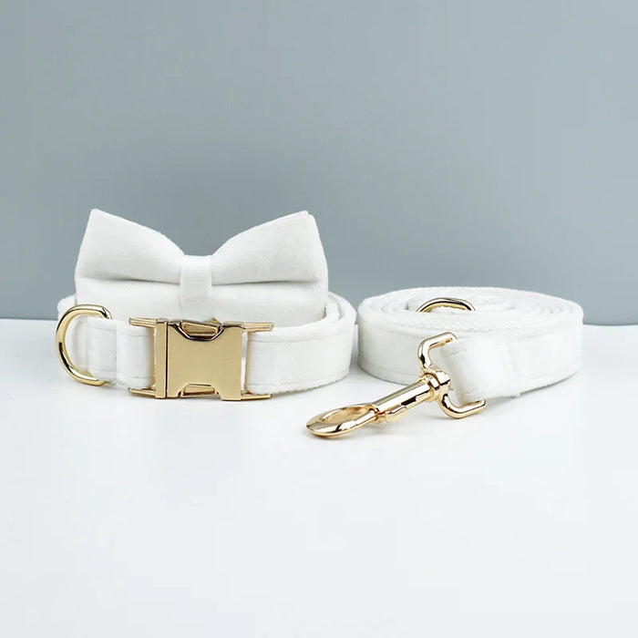 Ensemble collier, harnais et laisse pour chien personnalisé de luxe avec logo personnalisé et nœud papillon détachable