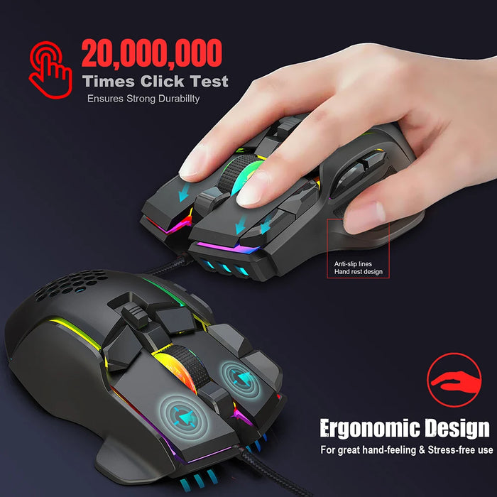 Nouvelle souris de jeu USB avec rétro-éclairage RVB - Souris de jeu ergonomique avec 10 boutons programmables et 7200 DPI