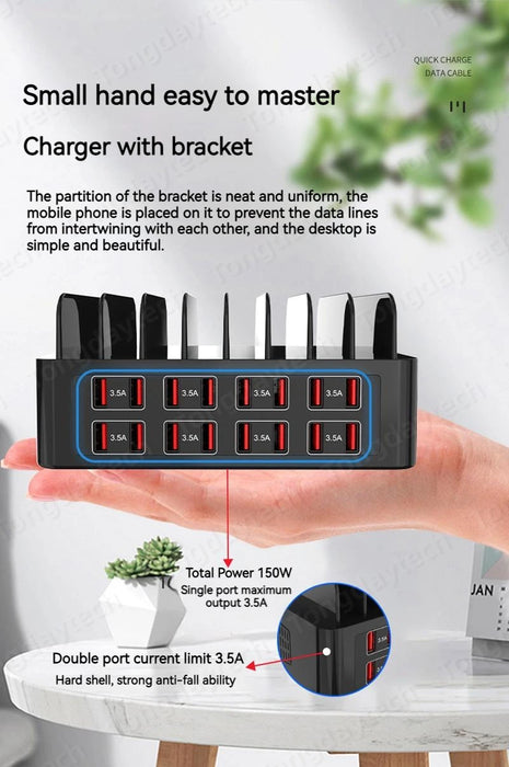 Chargeur rapide 150 W avec 16 ports USB – Station de charge universelle pour iPad, iPhone 14/13, Samsung S22, Xiaomi et tablettes