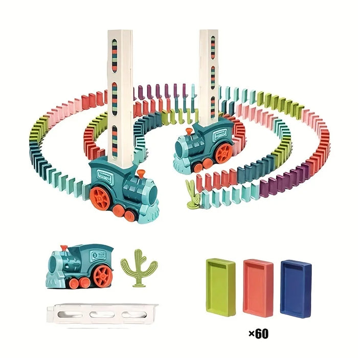 Ensemble de train Domino automatique avec voiture électrique et blocs de construction - Jeux créatifs et jouets DIY pour les anniversaires d'enfants !