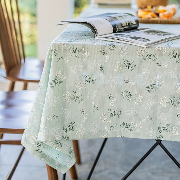 Korean Style Small Daisy Cotton Floral Tablecloth, Rectangular Dining Decor for Kitchen, Weddings, and Gatherings