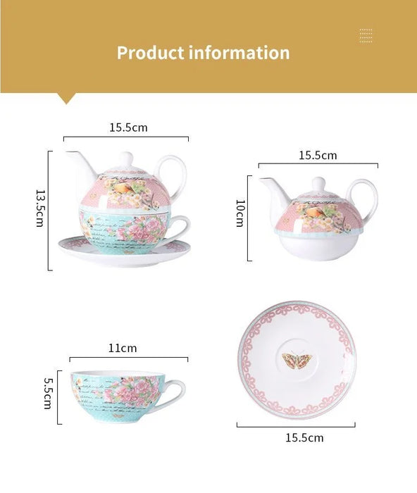 Cafetera Bone China de 250 ml con taza - Juego de tetera en porcelana de alta calidad para regalo de boda