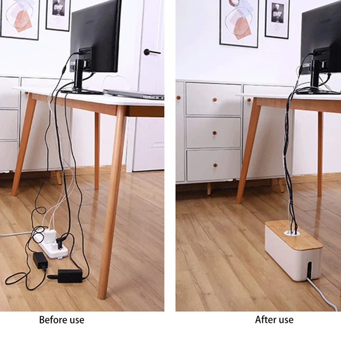 Caja de almacenamiento de cables de carga de madera - Organizador de cables a prueba de polvo para el hogar