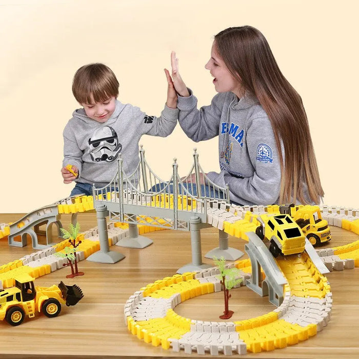 Elektrisches Schienenspielset für Kinder mit Miniautos – Cleveres Auto- und Eisenbahnspielzeug für Kindergeburtstage und Weihnachtsgeschenke