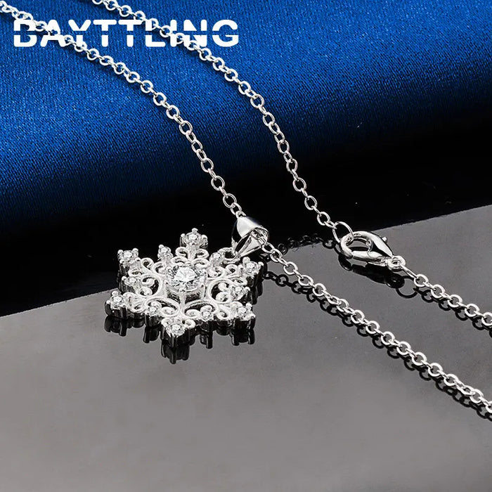 Original-Halskette aus 925er-Sterlingsilber mit Schneeflocken-Zirkon – 40,6–76,2 cm, eleganter Schmuck für Frauen, perfektes Hochzeitsgeschenk