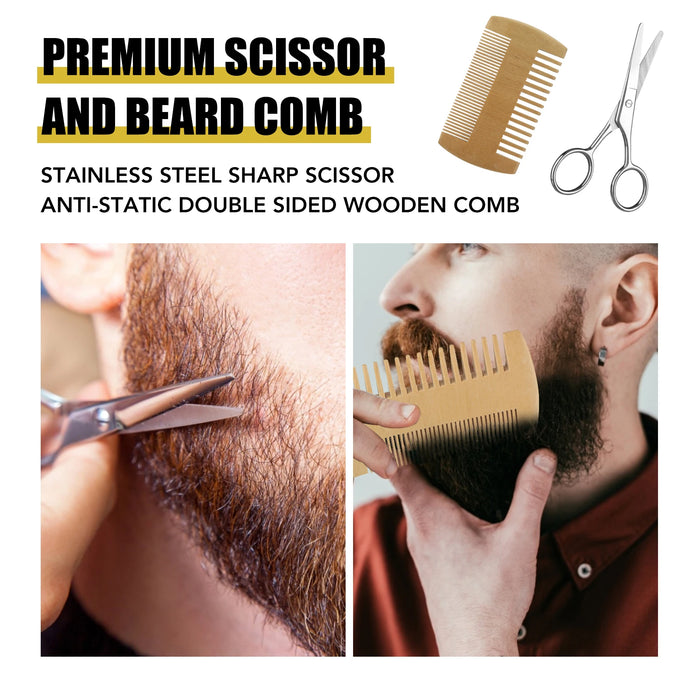 Set para el crecimiento de la barba para hombres: set de barbero con aceite para barba, cera para peinar, rodillos para el crecimiento y tijeras para el cuidado de la barba