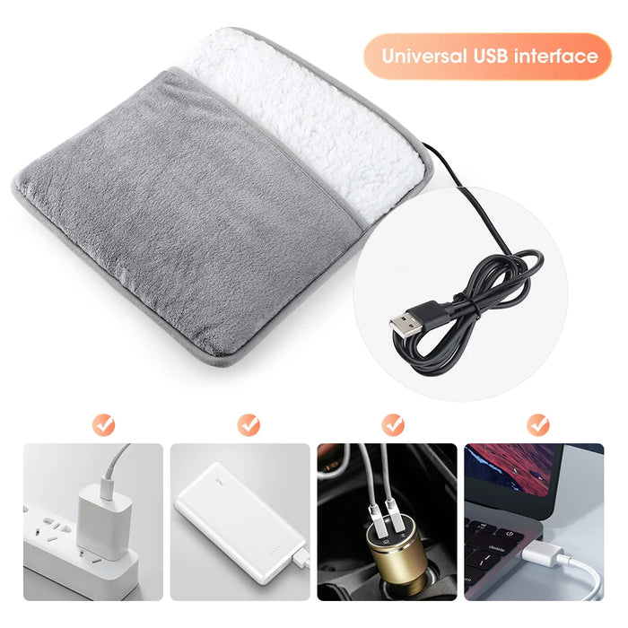 Chauffe-pieds électrique avec coussin chauffant pour une utilisation hivernale, chargement USB, peluche douce, lavable et améliore le sommeil.