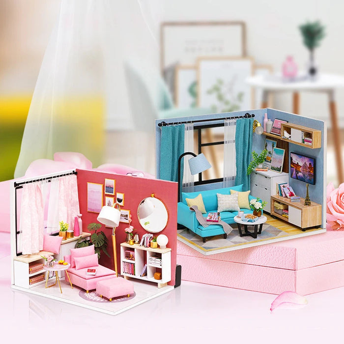 Casa de muñecas en miniatura de madera, Kit de casa pequeña DIY, rompecabezas 3D, juego de construcción, muebles, juguete, regalos de cumpleaños para niños