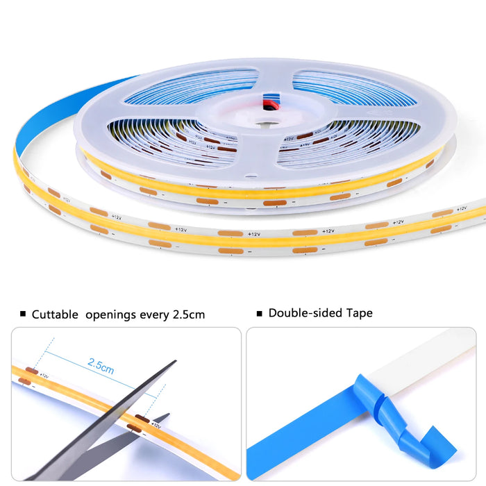 Tira de luz LED COB para exhibición de colección debajo del gabinete para estantería, armario y guardarropa con sensor táctil regulable