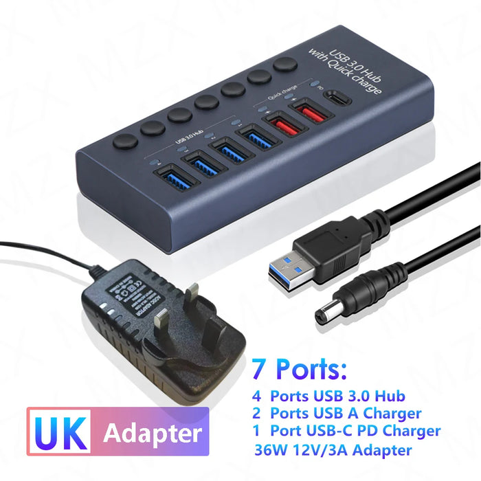 MZX 10 7 4 Port USB Hub 3.0 Aluminum A 3 0 Multi-hub Splitter Concentrator Dock Multiple Extensor Switch Adapter Docking Station