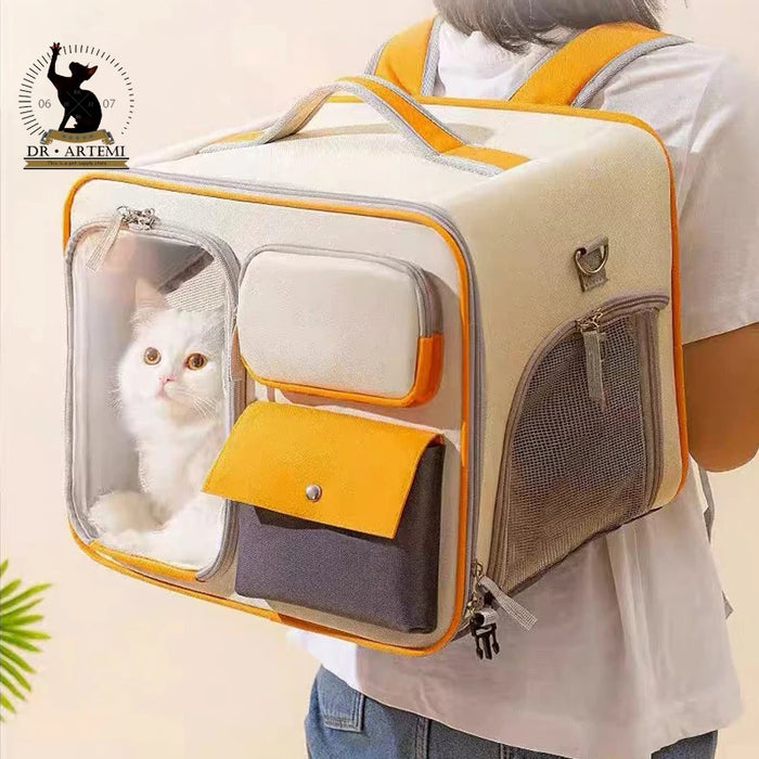 Mochila para mascotas de gran capacidad: mochila portátil y ventilada para gatos y perros pequeños