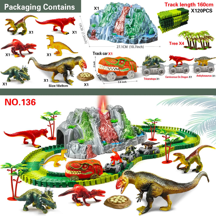 Jouets dinosaures pour enfants avec volcan jaillissant et piste d'escalade – Ensemble de train pour garçons/filles, cadeau parfait pour l'école à la maison et la décoration de fête