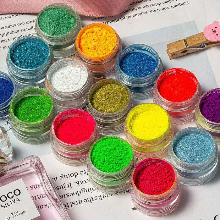 Poudre de pigment néon en paquet de 6 – Paillettes lumineuses pour ongles et poudre chromée pour manucure et décoration créatives