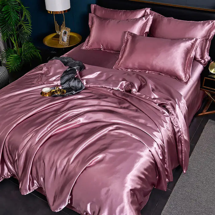 Parure de lit de luxe en satin de soie pour lit Queen et King size – Couette, housse de couette, drap et taie d'oreiller pour lit simple et double.