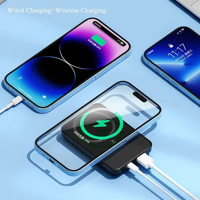 Banco de energía Magsafe delgado y portátil de 100000 mAh con alta capacidad para carga inalámbrica Qi rápida para iPhone