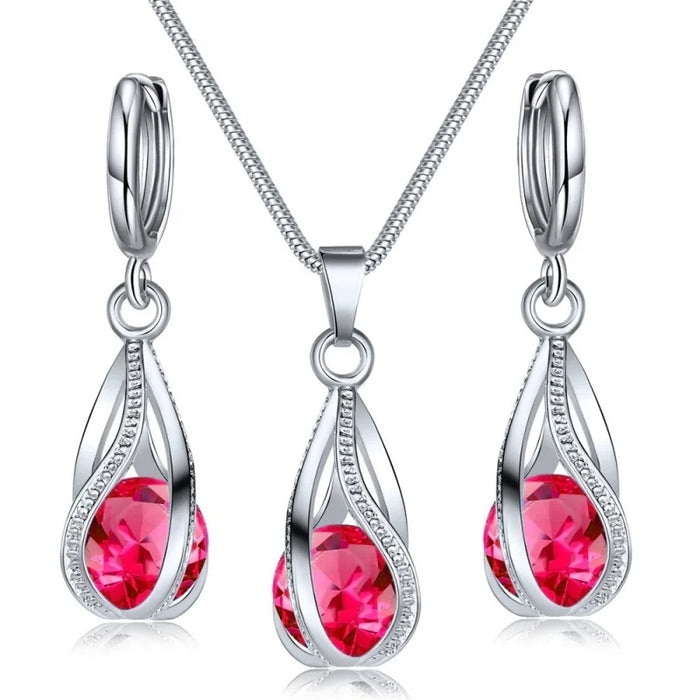 Elegant Melody Pendant and Earring Set - Sparkling Zircon Crystal Jewelry for Women