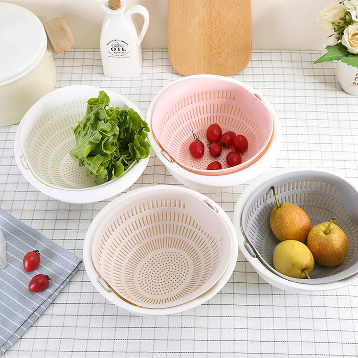 Panier à linge rotatif créatif avec bol à fruits et légumes détachable à Double couche