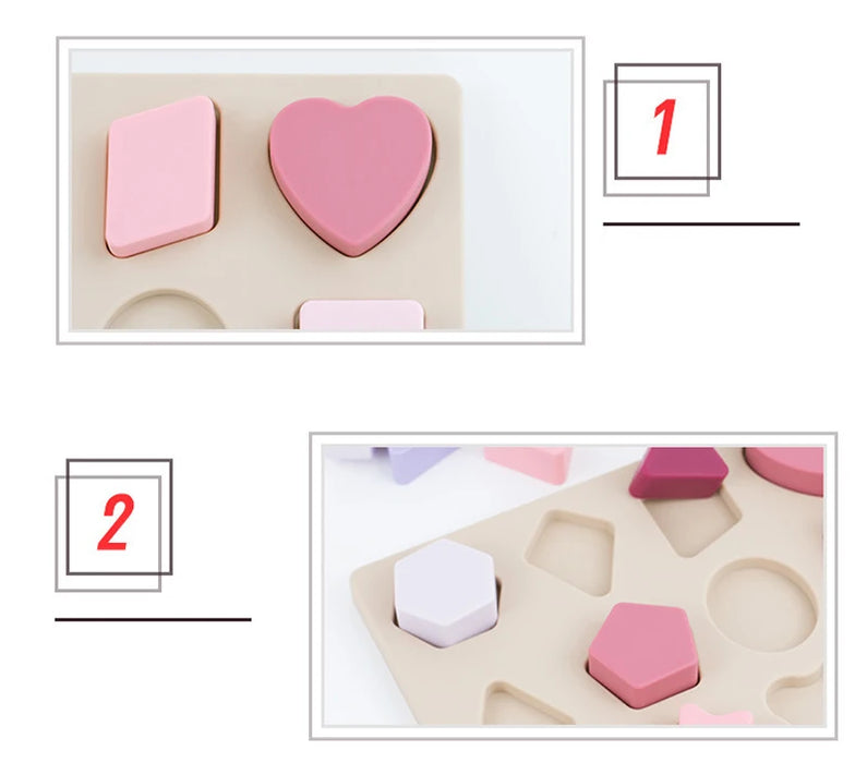 Puzzle enfant Montessori en silicone - Formes géométriques et jeux de puzzle pour l'éducation et l'apprentissage, Silicone de qualité alimentaire