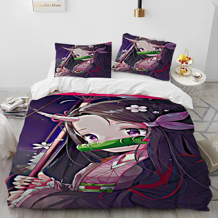 Demon Slayer Bettwäsche-Set Kamado Nezuko Bettbezug-Set Tagesdecke Kissenbezug King Queen Full Single Size Bettwäsche Kinder Teen Geschenk