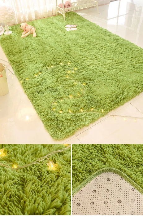 Alfombra verde de pelo largo para salón, alfombra infantil suave y peluda para habitación y dormitorio de niños