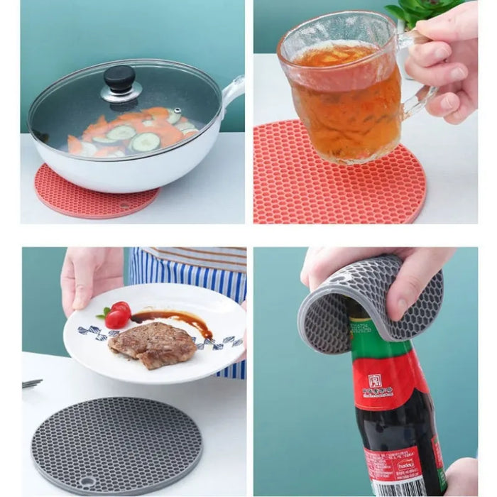 Tapis rond en silicone résistant à la chaleur pour gobelets - Tapis de pot isolant et antidérapant et set de table épais - Accessoires de cuisine