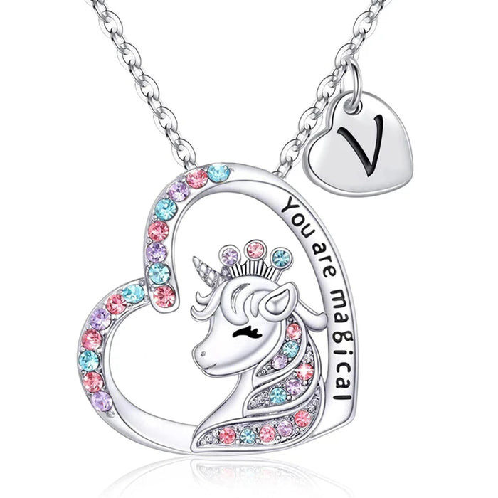 Collar con letra inicial de unicornio mágico: regalo de cumpleaños perfecto para niñas