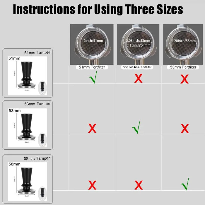 Tamper à expresso calibré en acier inoxydable - 51 mm, 53 mm et 58 mm pour une préparation parfaite du café