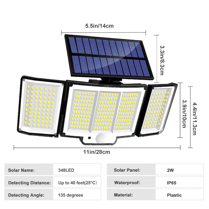 Luces de ventilador al aire libre 328/348 LED Sensor de movimiento súper ligero integrado potencia fuerte IP65 impermeable 3 modos de trabajo pared de jardín