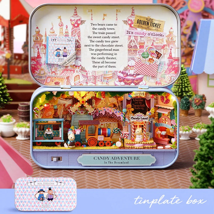 Maison de poupée en bois bricolage-maison Miniature de théâtre de boîte amusante faite à la main, Kit de construction de maison de poupée mignonne, jouets en bois pour les filles